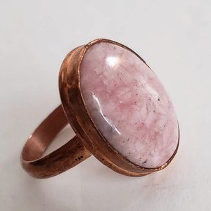 Sz 10 Natural Pink RHODOCHROSITE Ring in solid Copper Artisan Made